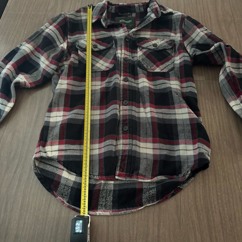 Outdoor Life Thick Flanel Plaid Mens Shirt Medium Red Black Button Front Pockets - Picture 9 of 9